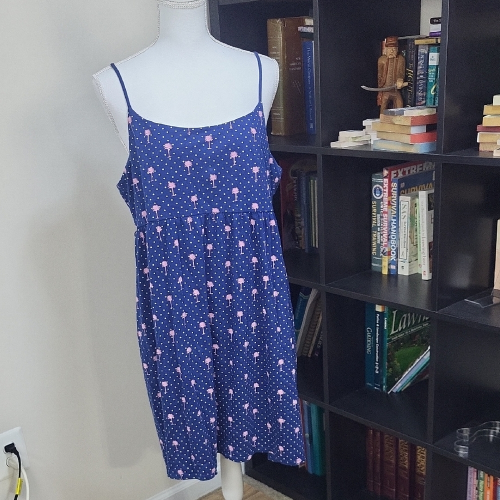NAUTICA Blue Pink Palm Tree Supima Cotton Empire Waist Midi Dress or Nightgown